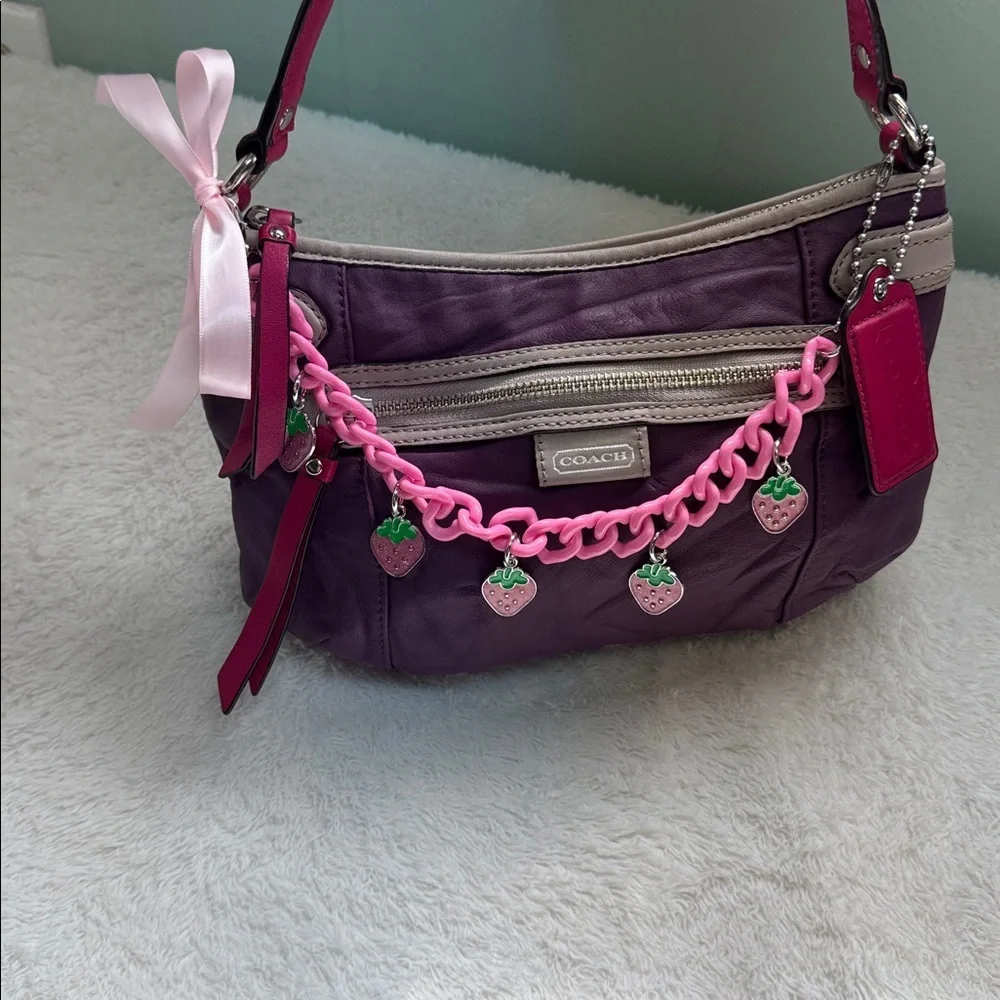Coach Purple Shoulder Bag Vintage bag with Pink Chain